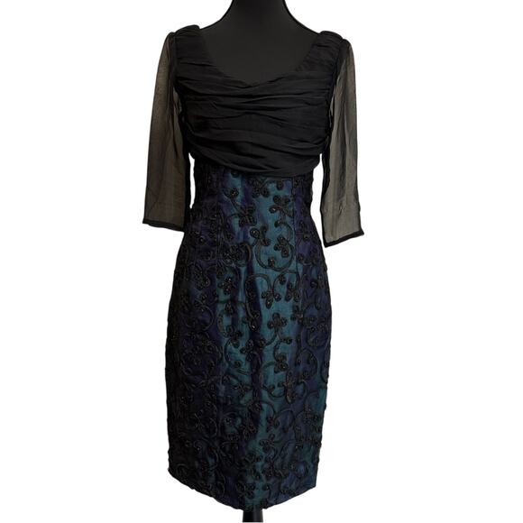 Stunning VTG Denise Hajjar Cocktail Dress Sheer Cowl Neck Beaded Timeless US S - Picture 1 of 9